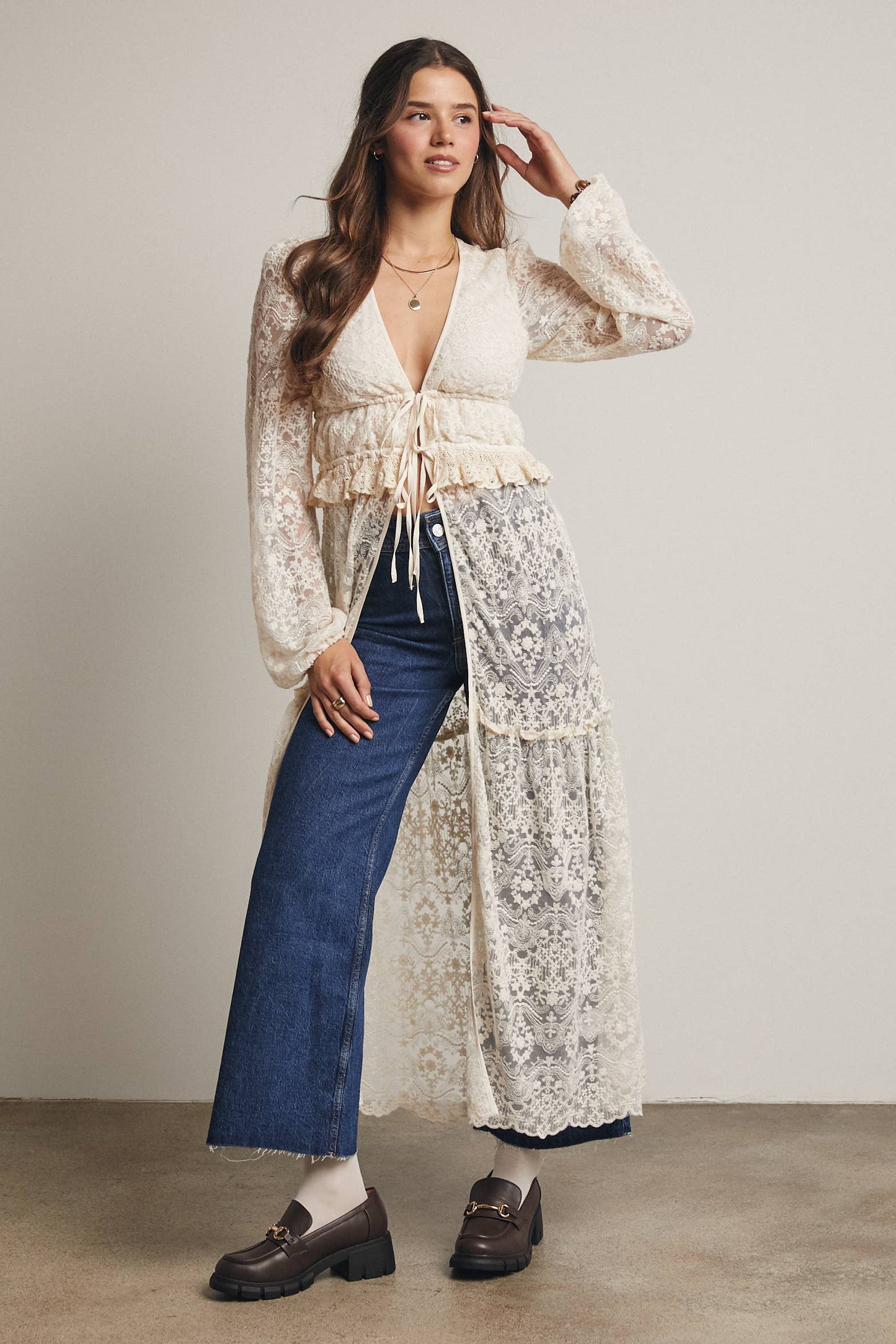 Lace Ruffle Maxi Duster FJ0003: Terracotta / Contemporary / S