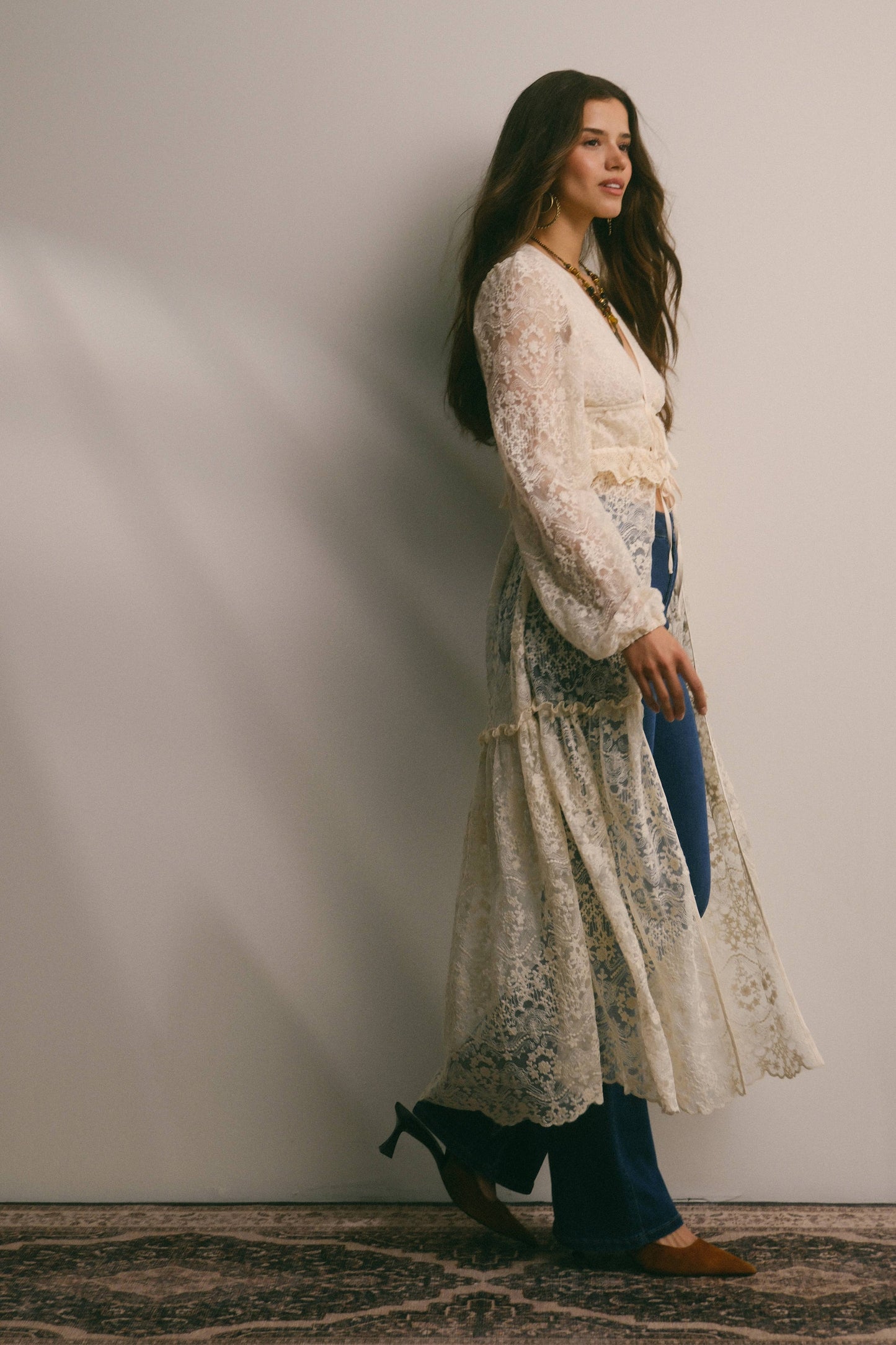 Lace Ruffle Maxi Duster FJ0003: Terracotta / Contemporary / XL